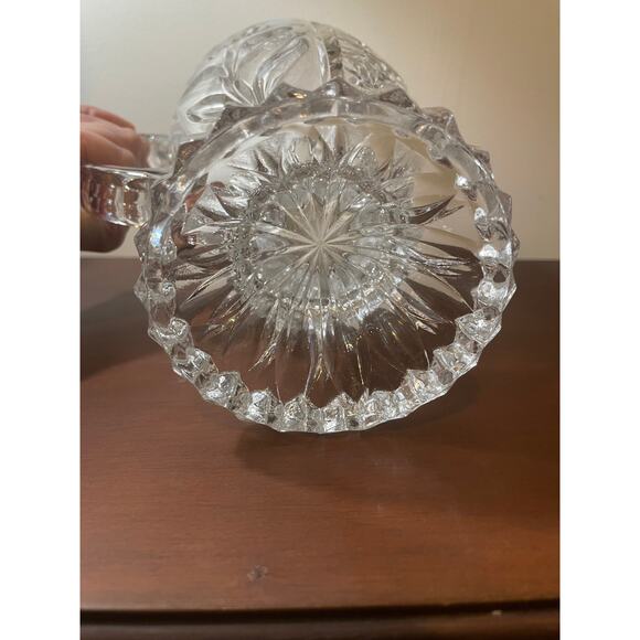 Vintage Cut Crystal Glass Etched Floral 9" Footed Pitcher with Original Sticker - Picture 4 of 10